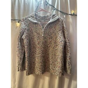 Confetti Knit Zip-Up Sweater – Cottagecore Cozy Cardigan – Size L